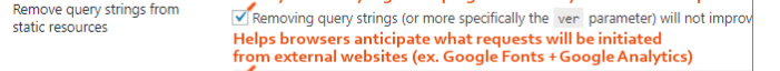 remove query strings from static resources autoptimize