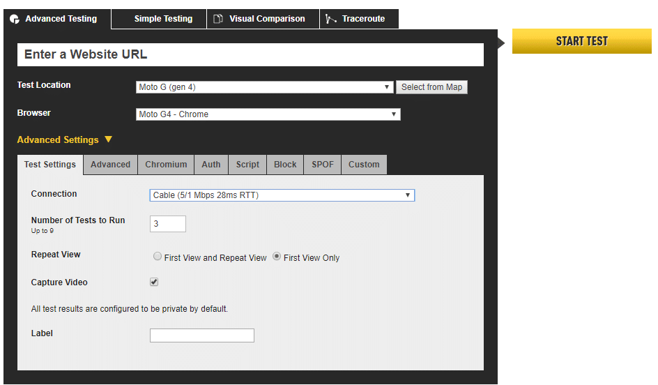 Advanced Testing WebpageTest