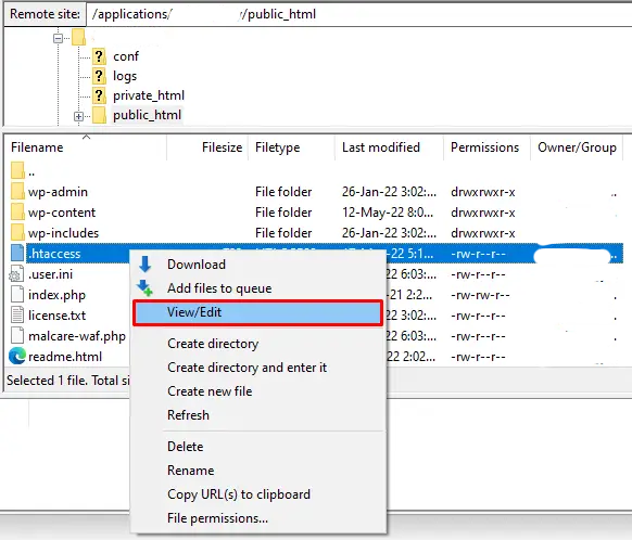 Edit htaccess file with ftp