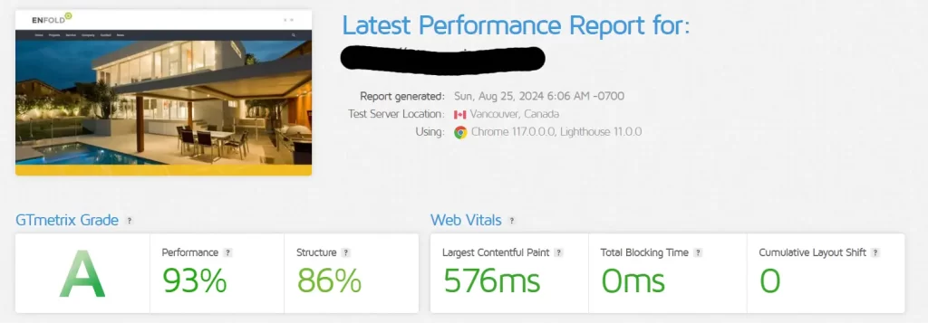 Enfold Theme GTMetrix Result